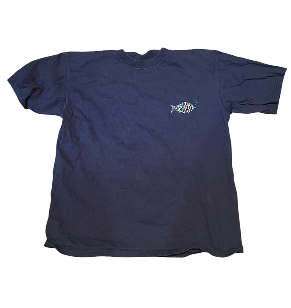Vintage 90s Fish Blue Navy Shirt Graphic Ocean Casual Streetwear Retro Cotton